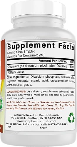 Miniatura 6 de Best Naturals Tableta de picolinato de cromo, 200 mcg, 240 unidades