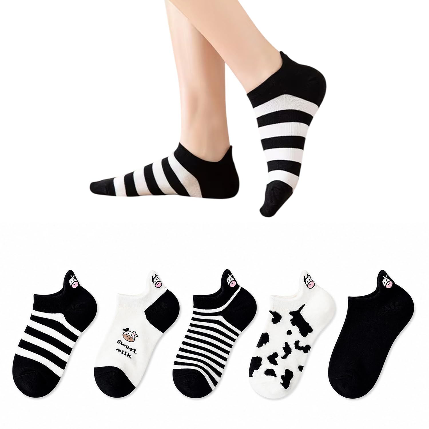MOMSIY 5 Pairs Women's No Show Socks Low Cut Invisible Cotton Loafer Liners Breathable Socks-image-41