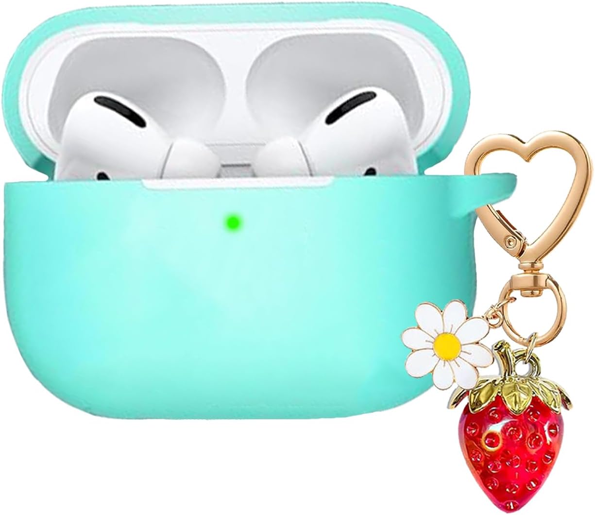 for Airpods Pro 2nd Generation Case Cover,Soft Silicone Protective Case Accessories with Cute Strawberry Daisy Flower Charm Keychain for New Apple Airpods Pro 2 Charging Case Mint Green