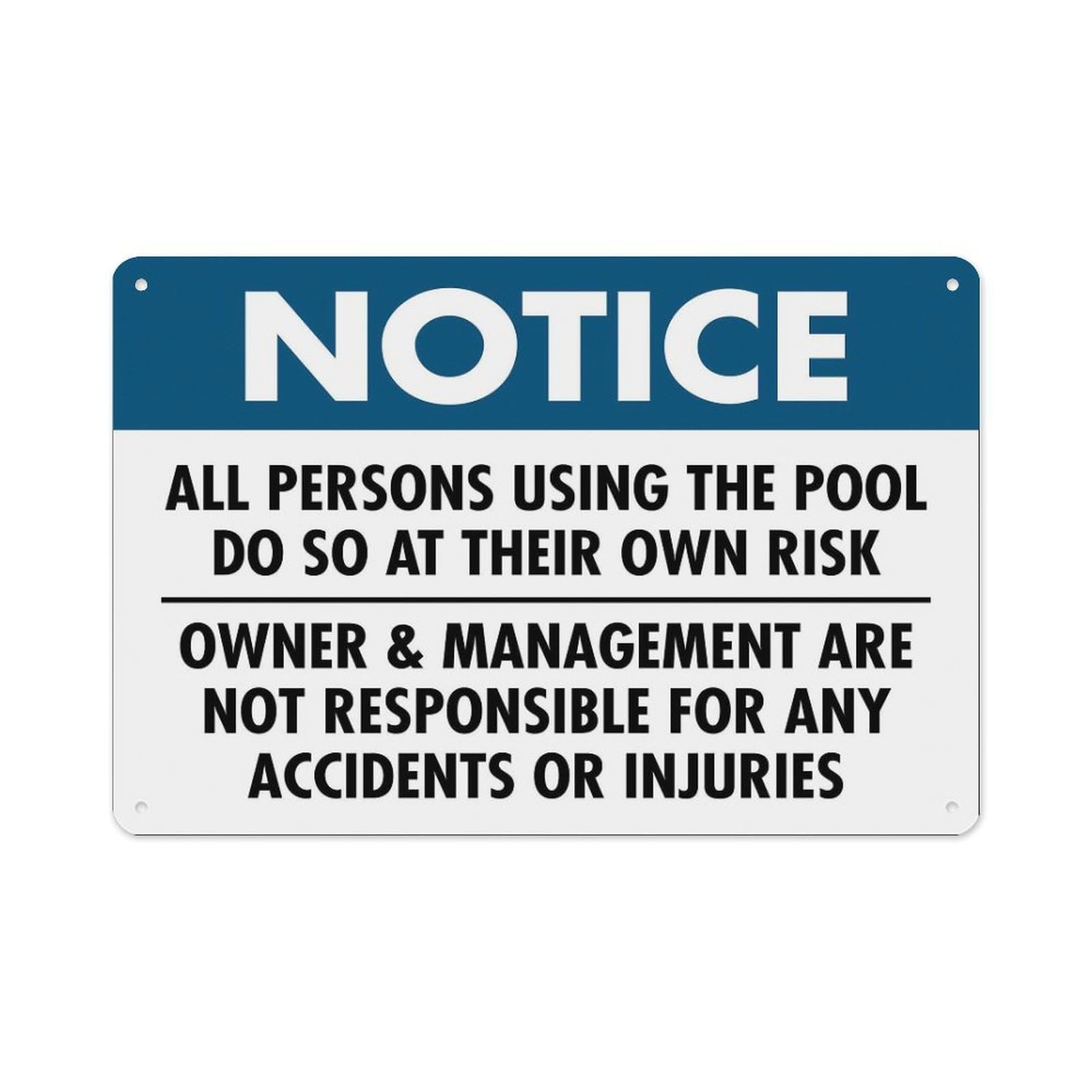 Peiyeety A06 Notice All Persons Using The Pool At Their Own Risk Sign Aluminum Tin Warning Signs For Home Outdoor Garden 12X16 Inches