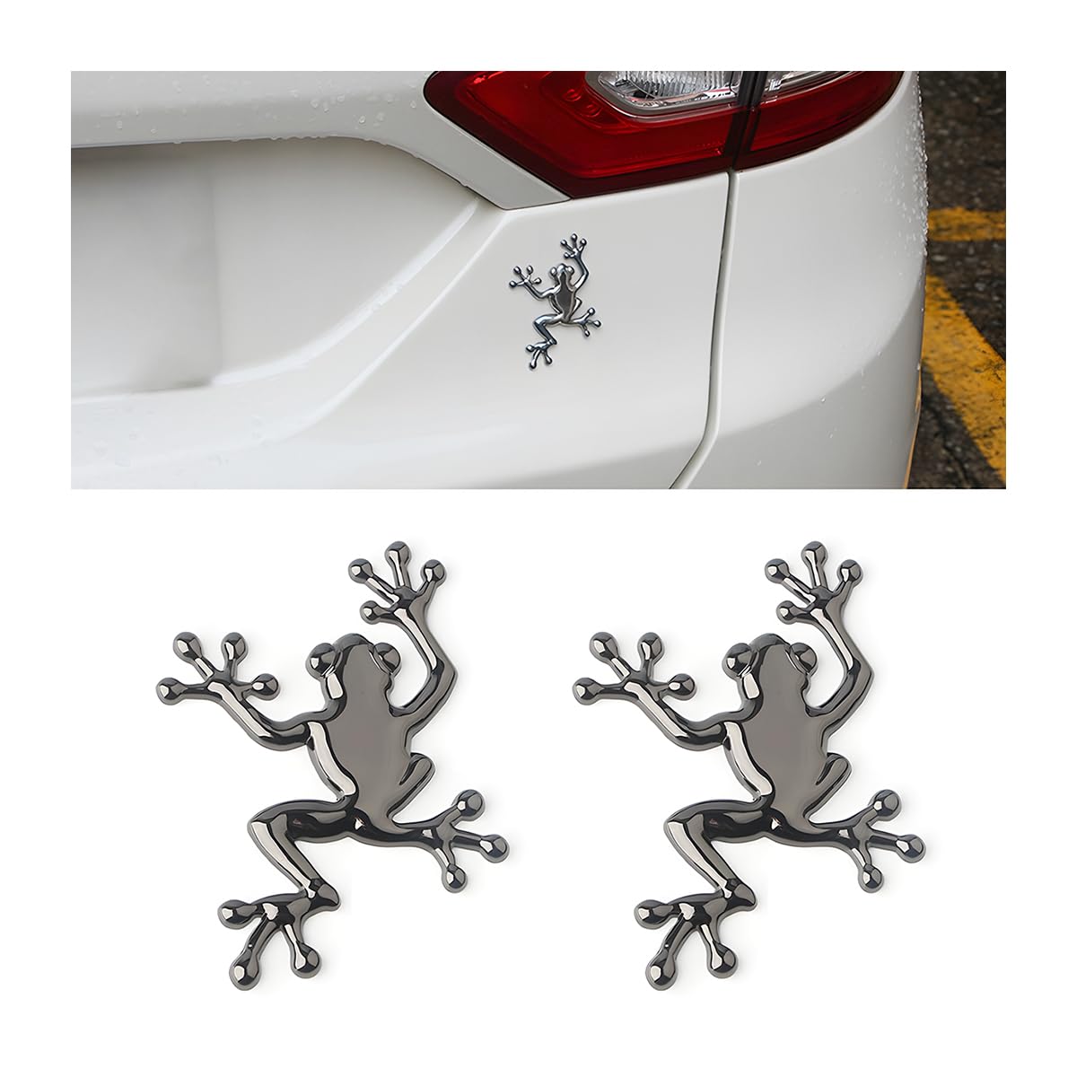 2 emblemas de coche de rana cromada en metal 3D decorativos para lateral y trasera 8