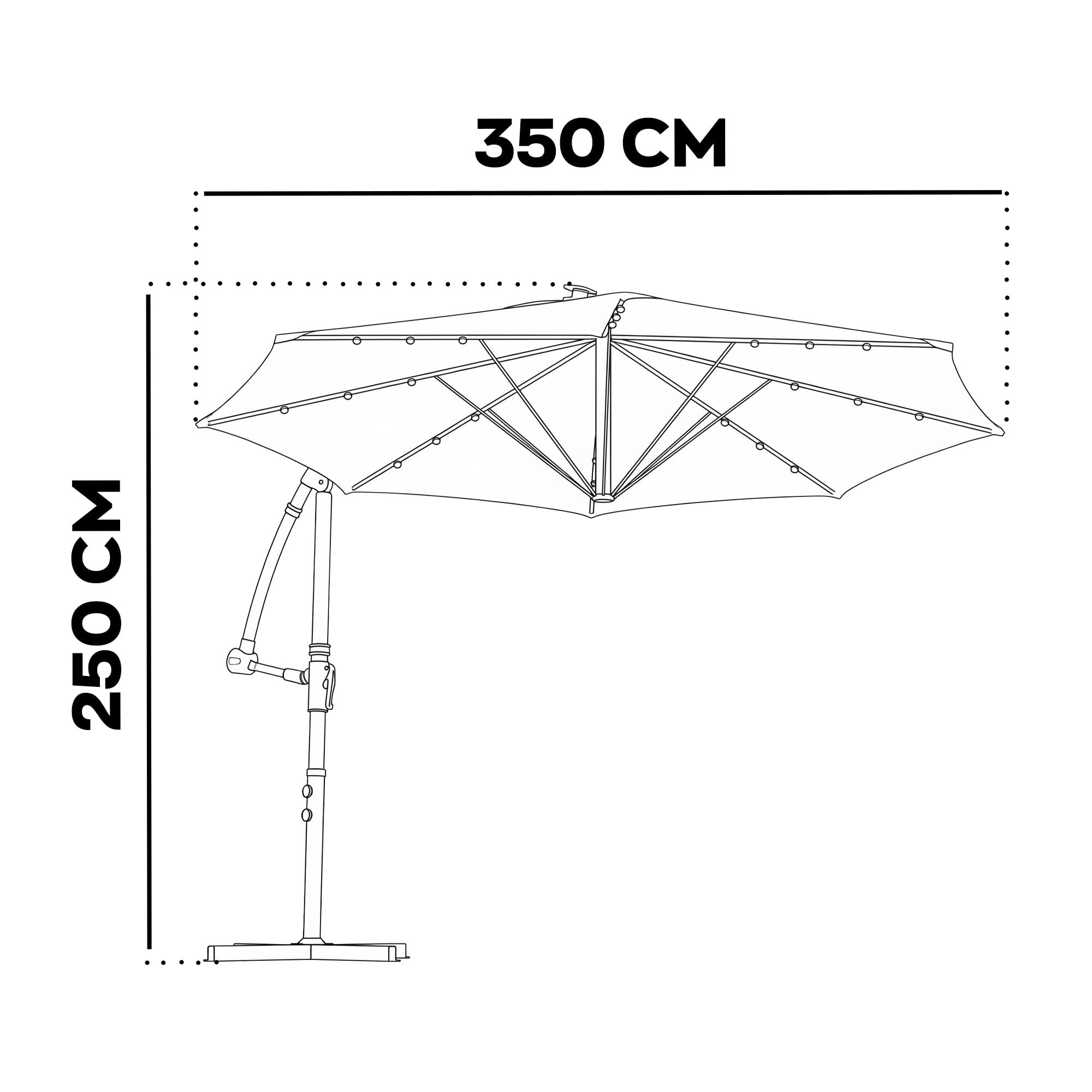 FRANKYSTAR® Solomoon zdecentralizowany parasol ogrodowy Ø 350 cm z 32 diodami LED solarny z korbą z beżowym Akwarium