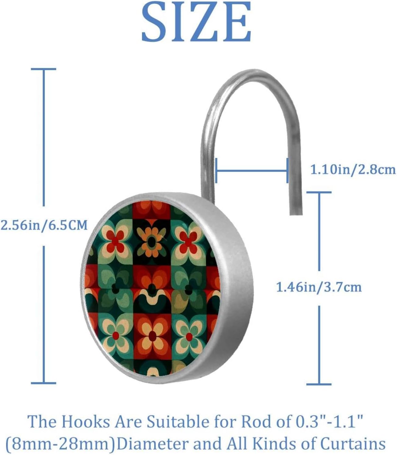 12PCS Retro Pattern (3) Shower Curtain Hooks Rings for Bathroom, Decorative Shower Curtain Hooks Rods Curtains and Liner