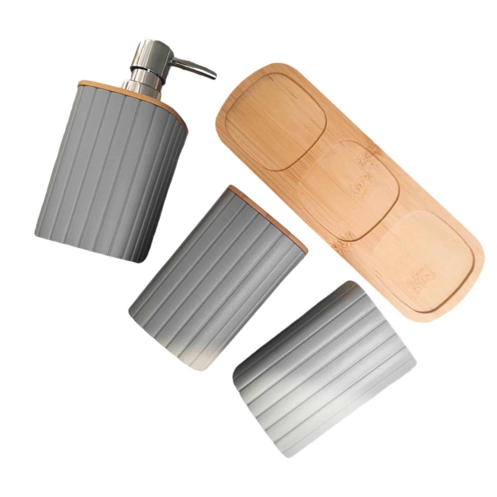 Elnwnnkc 4Pcs Bathroom Storage Set ABS and Wood Tray Includes Liquid Hand Soap Dispenser Toothbrush Cup Mouth Cup Bathroom Storage Set