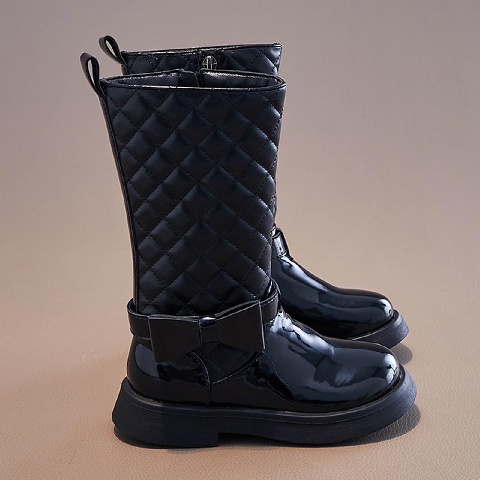 Botas Niña Otoño e Invierno Moda Botas Alta de Piel con Cremallera Lateral Cómodas Bota Media Caña de Charol Cálido Elegante Botines Planos de Puntera Redonda Suela Antideslizante Zapatos Exterior