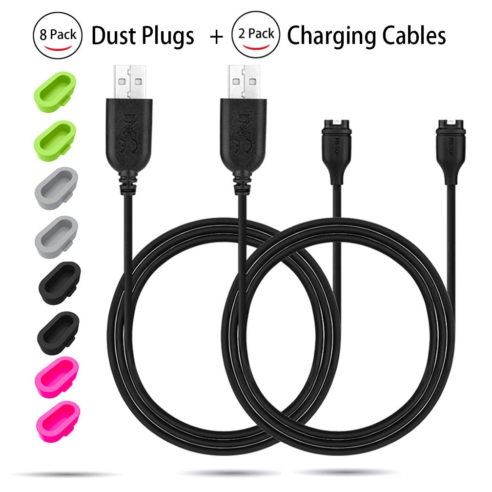 JIUJOJA Charger Cable Compatible with Garmin Watch - 3.93ft Length (2Pack) and 8pcs Colour Protector