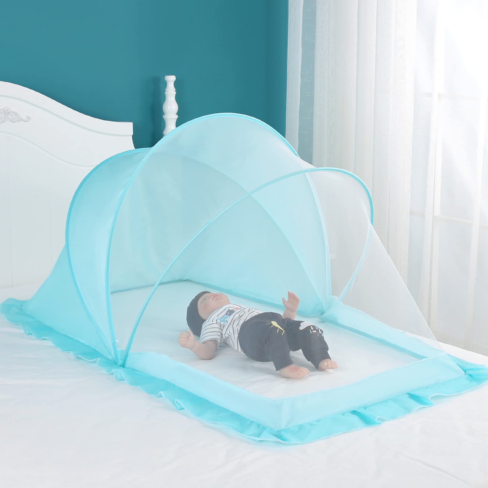 Moustiquaire Pop-up Pour Lit Double - 190x160x80 Cm, Maille Fine, Bleu Marine - Installation Instantanée Pour Chambre Ou Camping