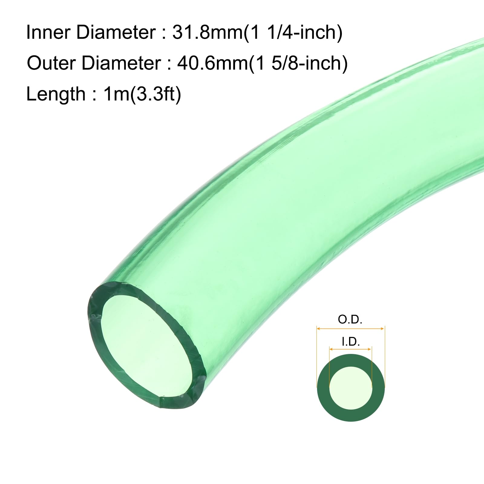 Rebower 3.3ft 31.8mm x 40.6mm Green Plastic PVC Tubing Flexible Vinyl Tube, [for Garden Irrigation Water Hose, Fish Tank - Image 2