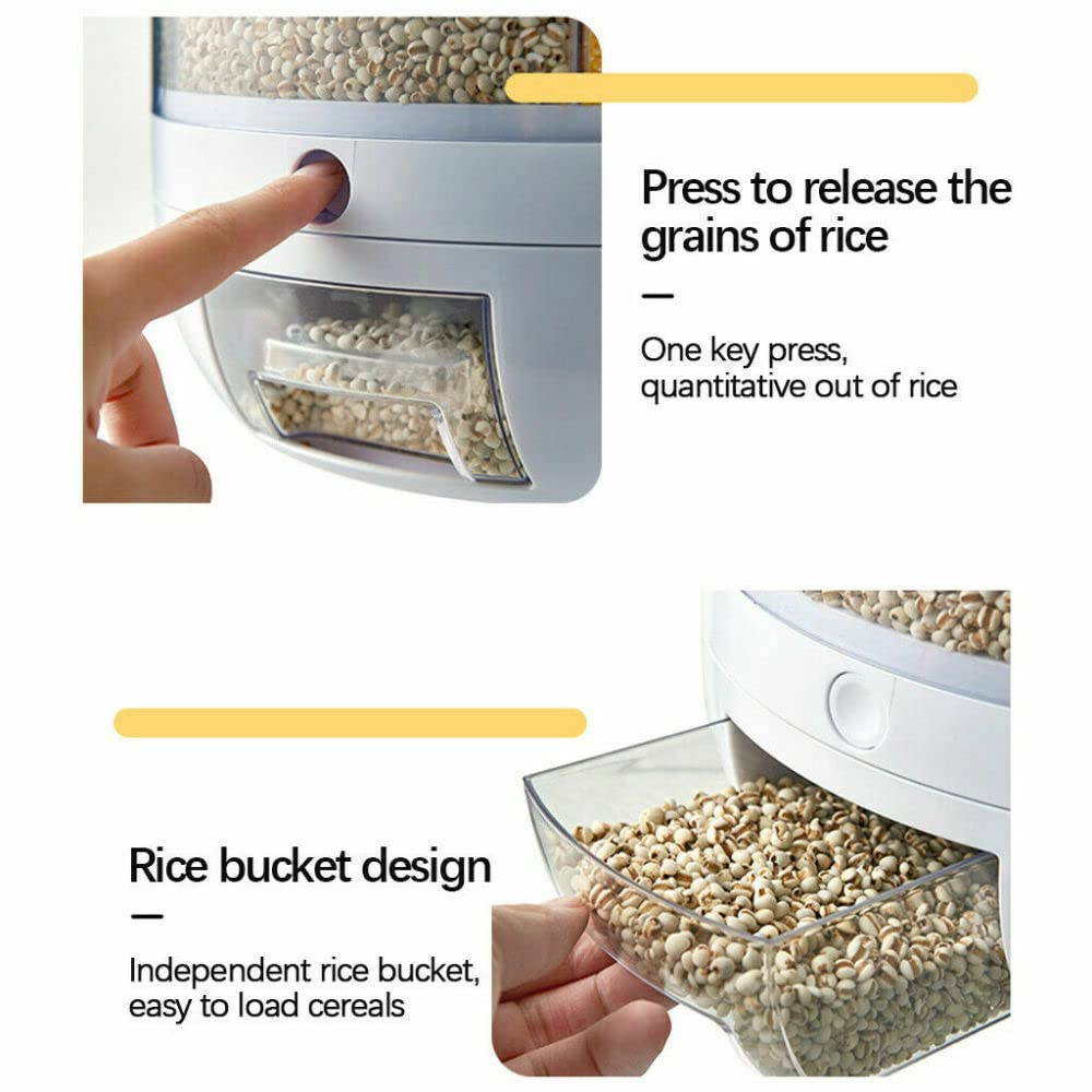 Dispenser Per Cereali, Scatola Per Cereali Con Rotazione A 360 Dispenser Per Riso Da 132 Libbre Contenitore Per Cereali A 6 Scomparti Dispenser Per Riso Da Cucina 85340260 - 5