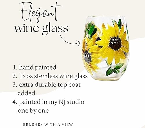 Miniatura 5 de Copa de vino sin tallo de girasol, pintada a mano, 15 onzas, perfecta para verano, decoración de mesa de primavera, regalo del día de la madre