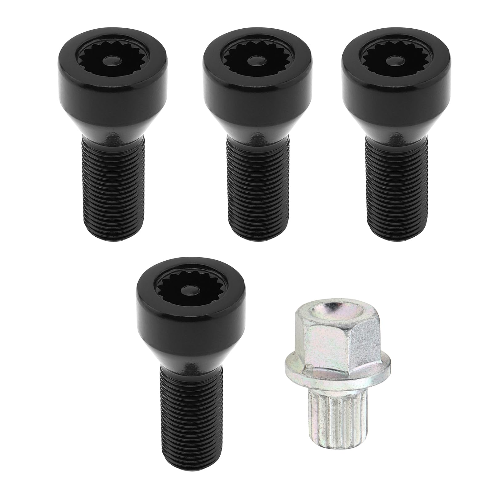 Lot de 5 écrous de roue 36136786191 M14 x 1,25 mm pour BMW Mini, I3 I8 M2 M4 F80 X2 X4 X6 avec clé principale, boulons antivol noirs