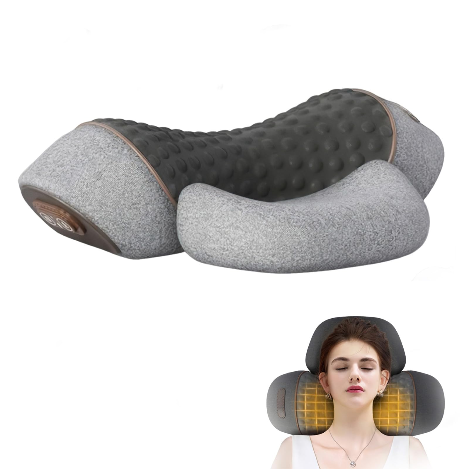 JOPWUE 3 in 1 Neck Massager, Constant Temperature Heating & Vibrating Massage Pillows, Pillow Traction Massager, Pillow Massage Hump, for Neck and Shoulder Pain Relief (Grey)