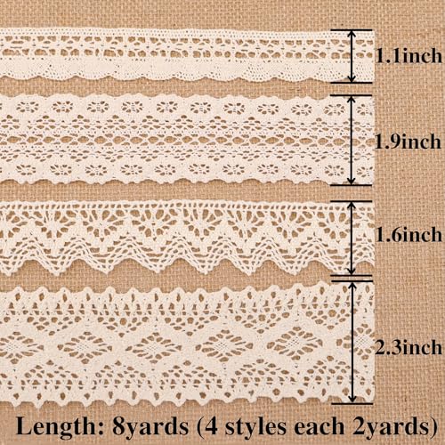 image for ZNZAKKA Beige Lace Ribbon 8 Yards Cotton Lace Trim Crochet Sewing Lace