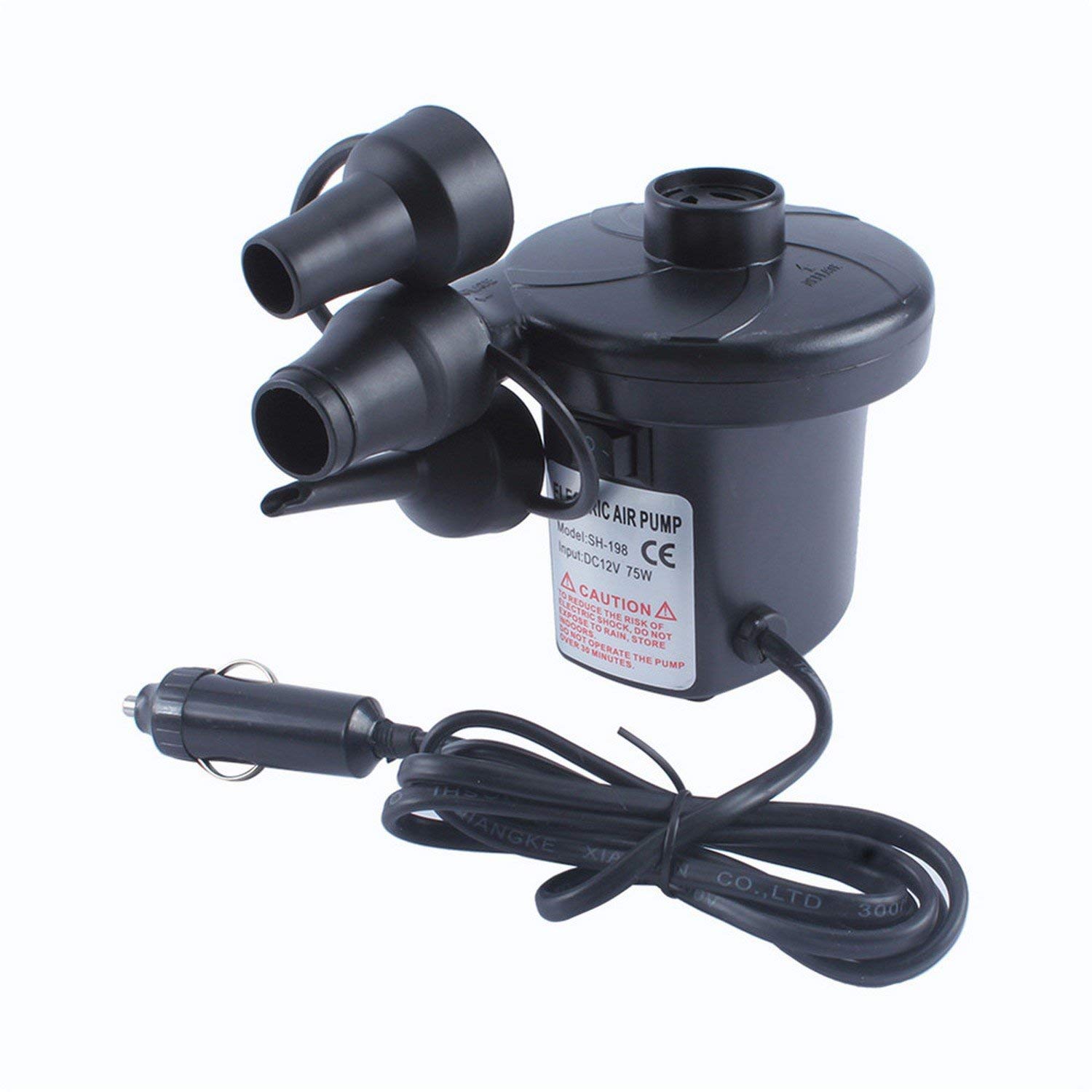 AMEEDARSHAN 12V Car Inflatable Pump Car Auto DC Electric Air Pump Inflator + 2 Nozzles AirBed Mattress Boat