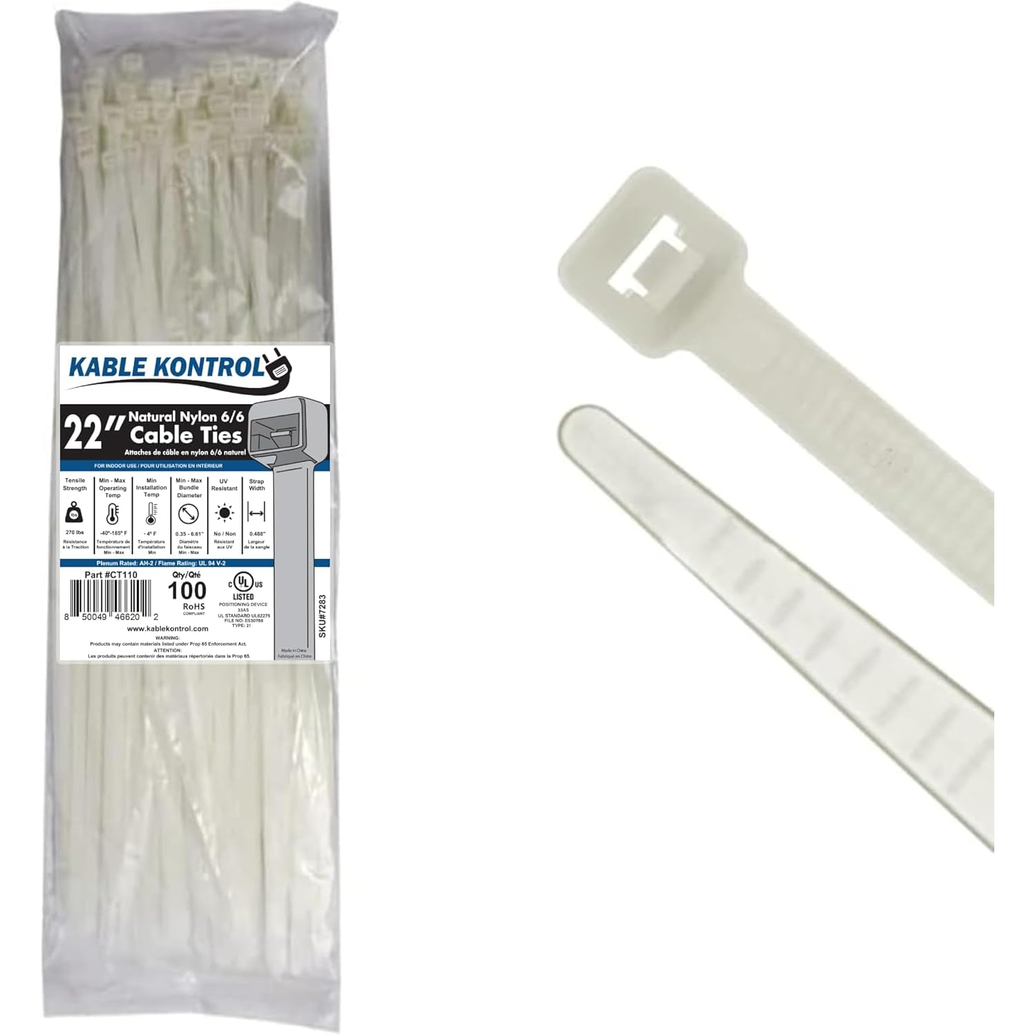 Amazon.com: Kable Kontrol Heavy Duty Cable Zip Ties 100 Pcs 22