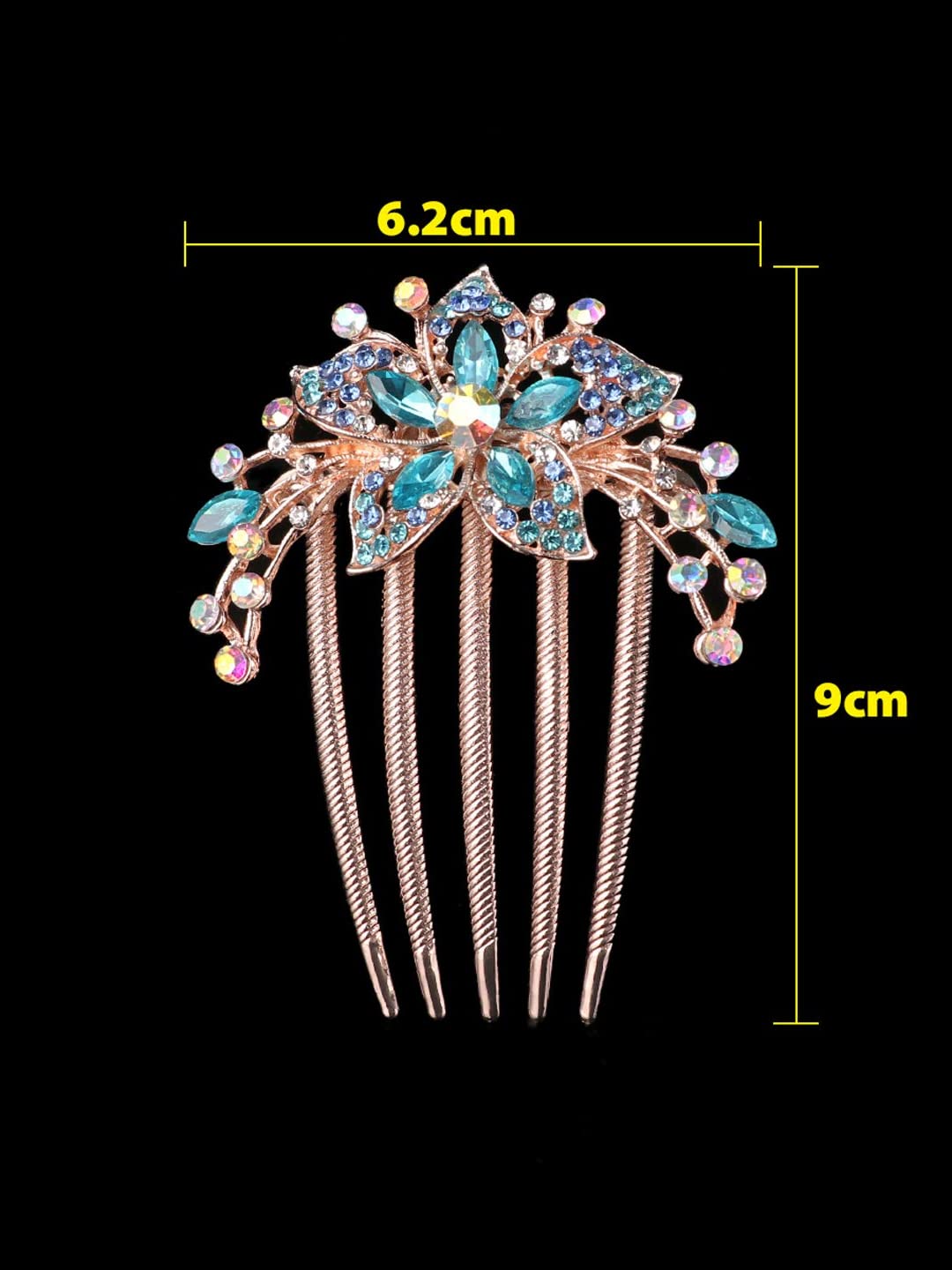 Yellow Floral Comb Clips - Blue Crystal Hair Pin - Women's Bridal Accessories for Wedding 2