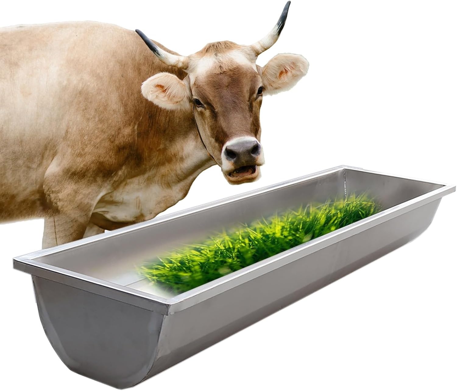 SRNSAEB Long 33 47 63 Inch Cow Feed Trough Cattle Calves, Stainless Steel Livestock Trough Feeder for Sheds Pen/Farms/Patio, Pasture Water Hay Feeding Large Capacity(L 160cm(63") x W 60cm(23 3/5"))