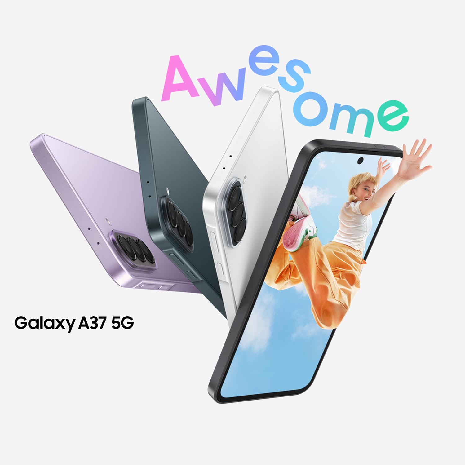Samsung Galaxy A37 5G, Schlankes AI-Smartphone, Awesome Intelligence, 128 GB Speicherplatz, 50 MP Weitwinkel-Kamera, Bis zu 2 Tage Akkulaufzeit, IP68, Awesome Charcoal, 2,5 Jahre Herstellergarantie