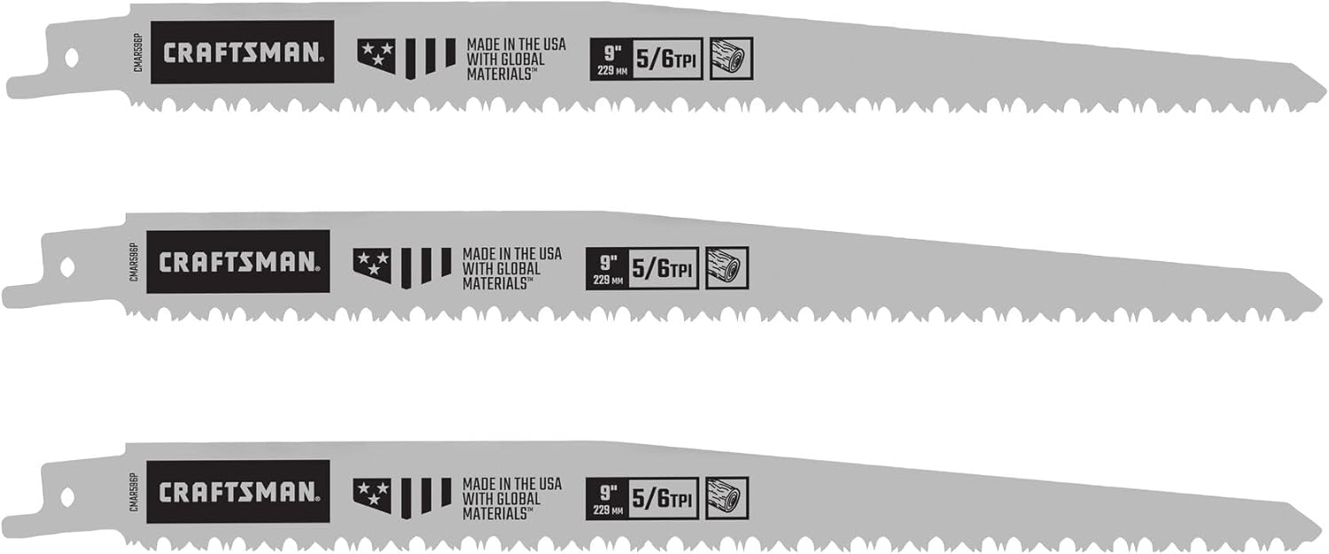 CRAFTSMAN 9 Inch 5/6 TPI Bi-Metal Pruning Reciprocating Saw Blade, 3 Pack (CMAR596P3)