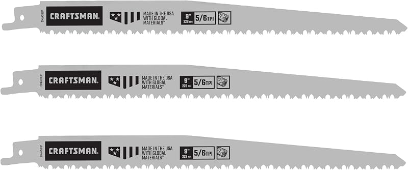 CRAFTSMAN Hoja de sierra recíproca de poda bimetálica de 9 pulgadas 5/6 TPI, paquete de 3 (CMAR596P3)