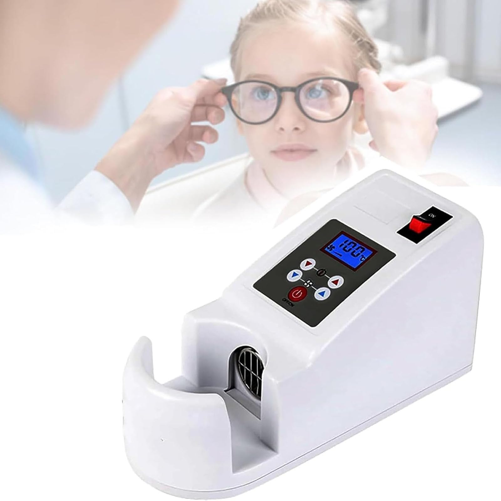 fnotlfue Digital Eyeglass Frame Heater, 600W Hot Air Optical Frame Warmer with Adjustable 80-160°C Temperature and 6-Speed Airflow, Memory and Overheat Protection for Optical Shops