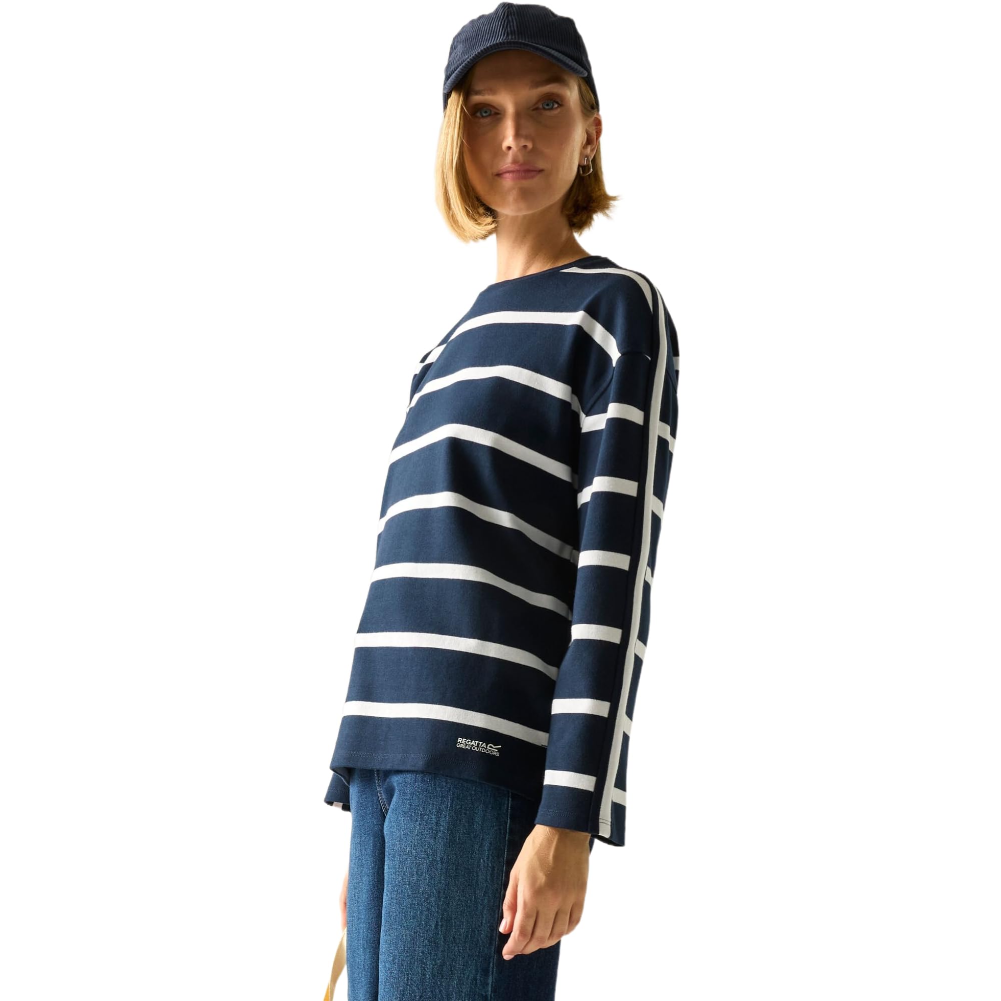 Regatta Women's Navy Avira Stripe Crew Neck Sweater In | Size: 14