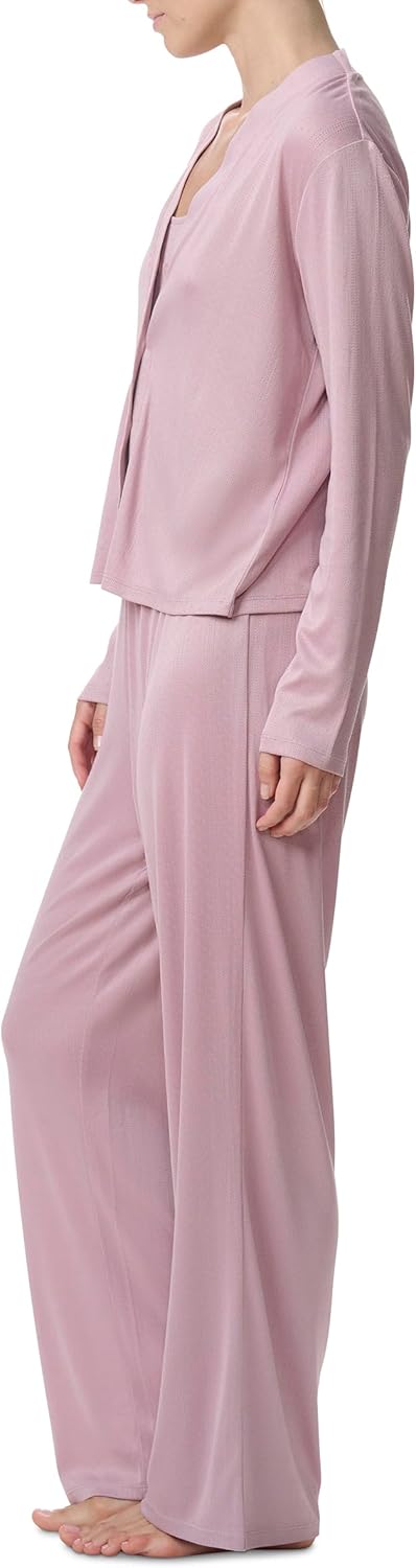 Splendid womens Long Sleeve Cardigan, Crop Tank and High Waisted 3-piece Pajama Set - Image 3