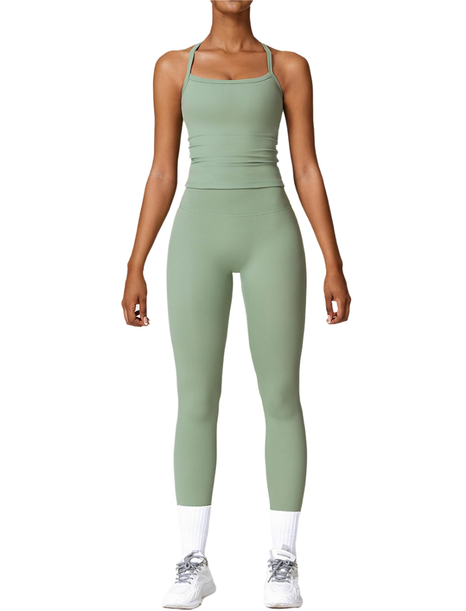QBGJTD Womens Workout Sets Two Piece Cross Back Tank Top Matching High Waist Leggings