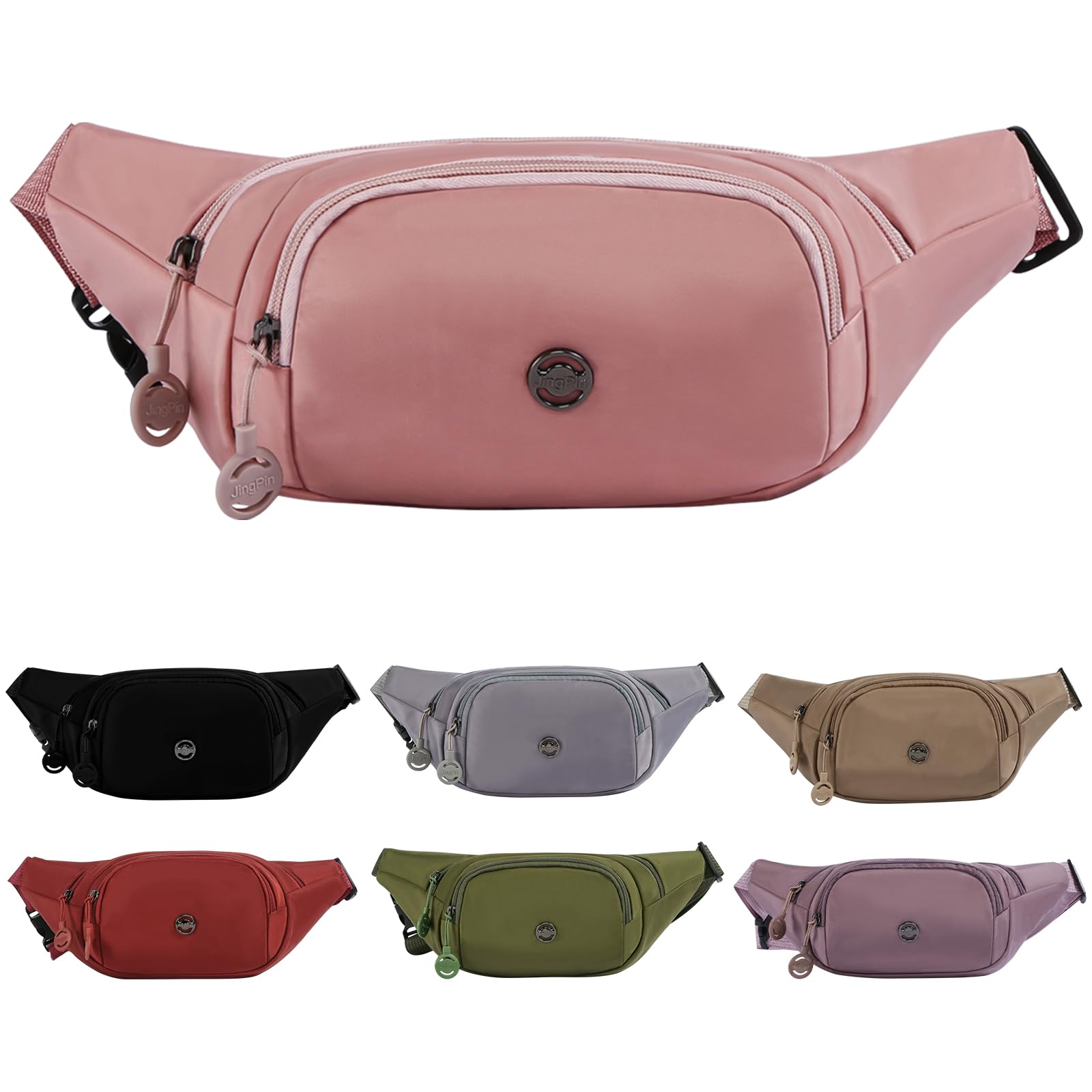 Waterproof Bum Bag for Women with Adjustable Belt, 3-Zipper Pockets, Lightweight Large Capacity Waist Bag, Bumbags for Ladies for Travel Running Daily Use (Pink)