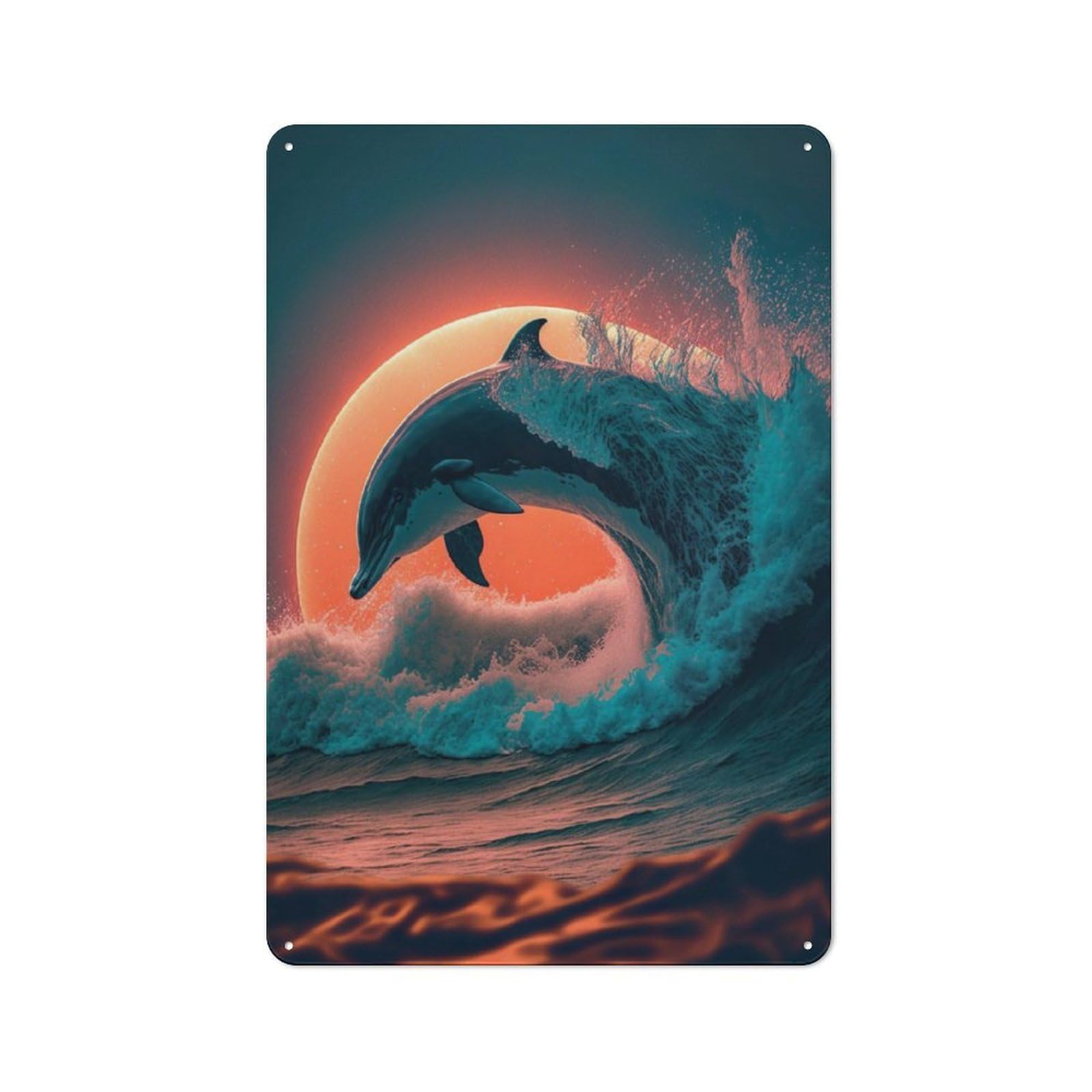 Junmoney Dolphin Sunset Vintage Tin Sign 30X20cm With For Guest Room Or Hallway, For Themed Room Decoration, For Vintage Wall Decor Fans