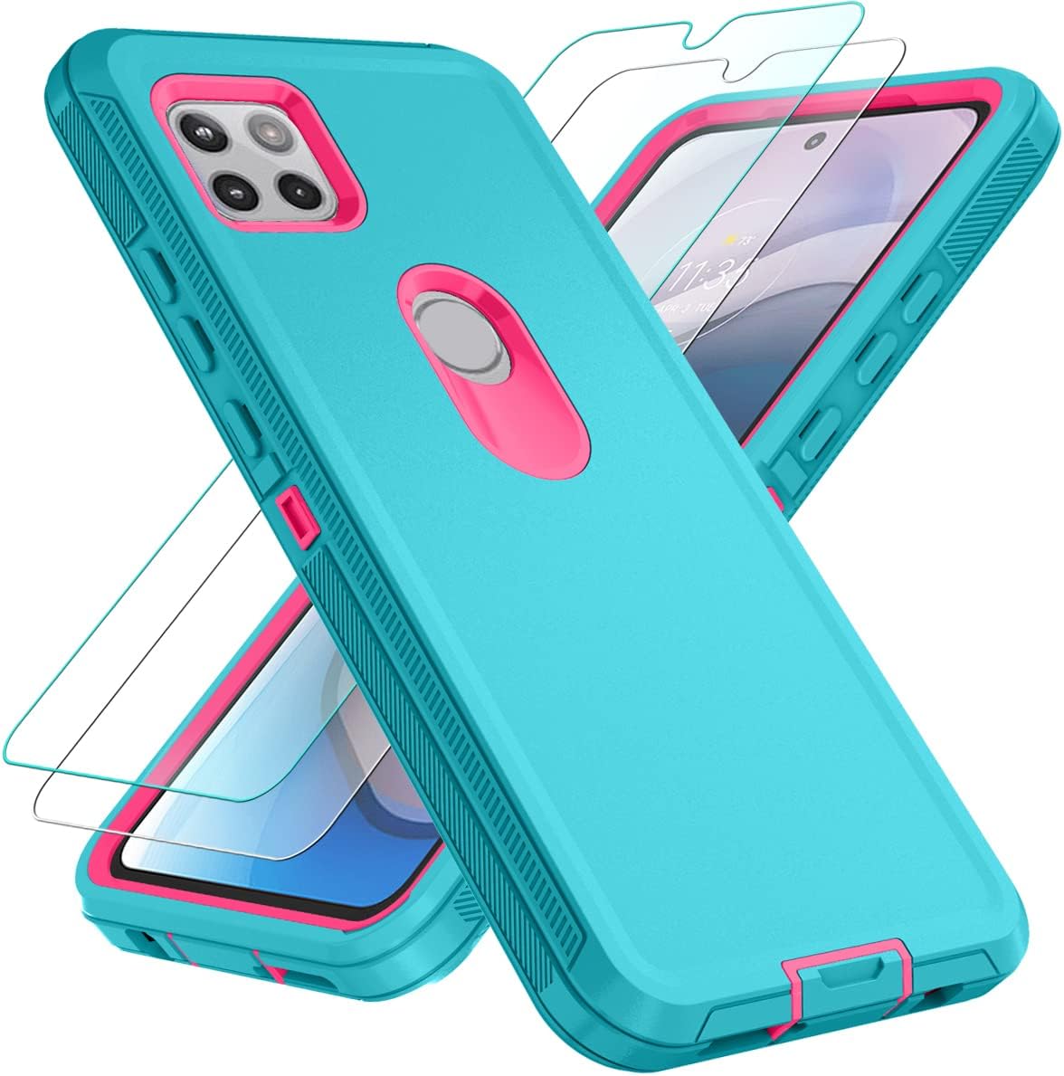 ONOLA Compatible with Motorola One 5G Ace Case, Motorola One 5G Ace Phone Case with Tempered Glass Screen Protector + HD Screen Protector, 3 in 1 Durable Case for Moto One 5G Ace (Blue Pink)