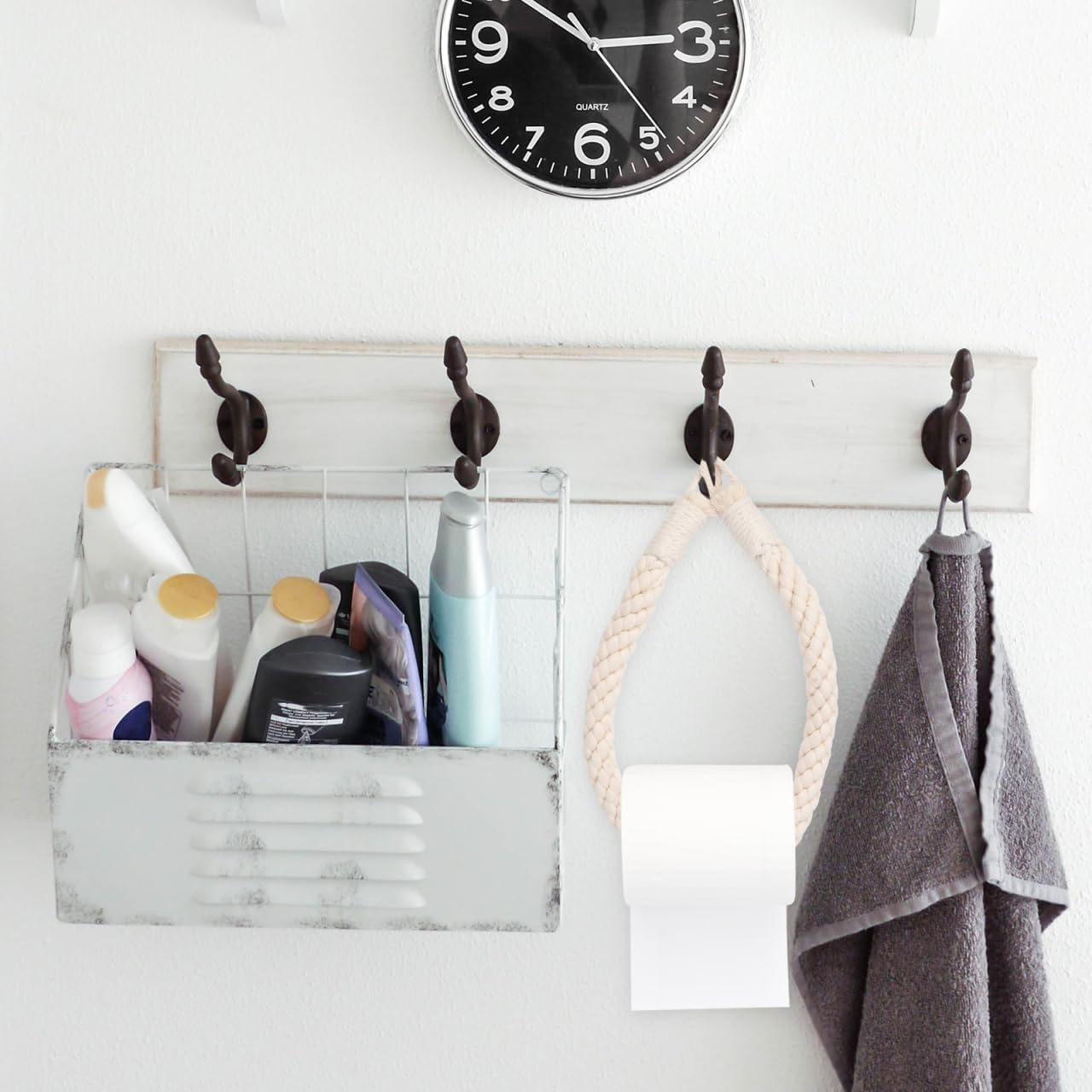 TEHAUX Wall Mounted Toilet Paper Holder Cotton Rope Roll Holder 23.62In Bathroom Tissue Organizer Rustic Farmhouse Decor