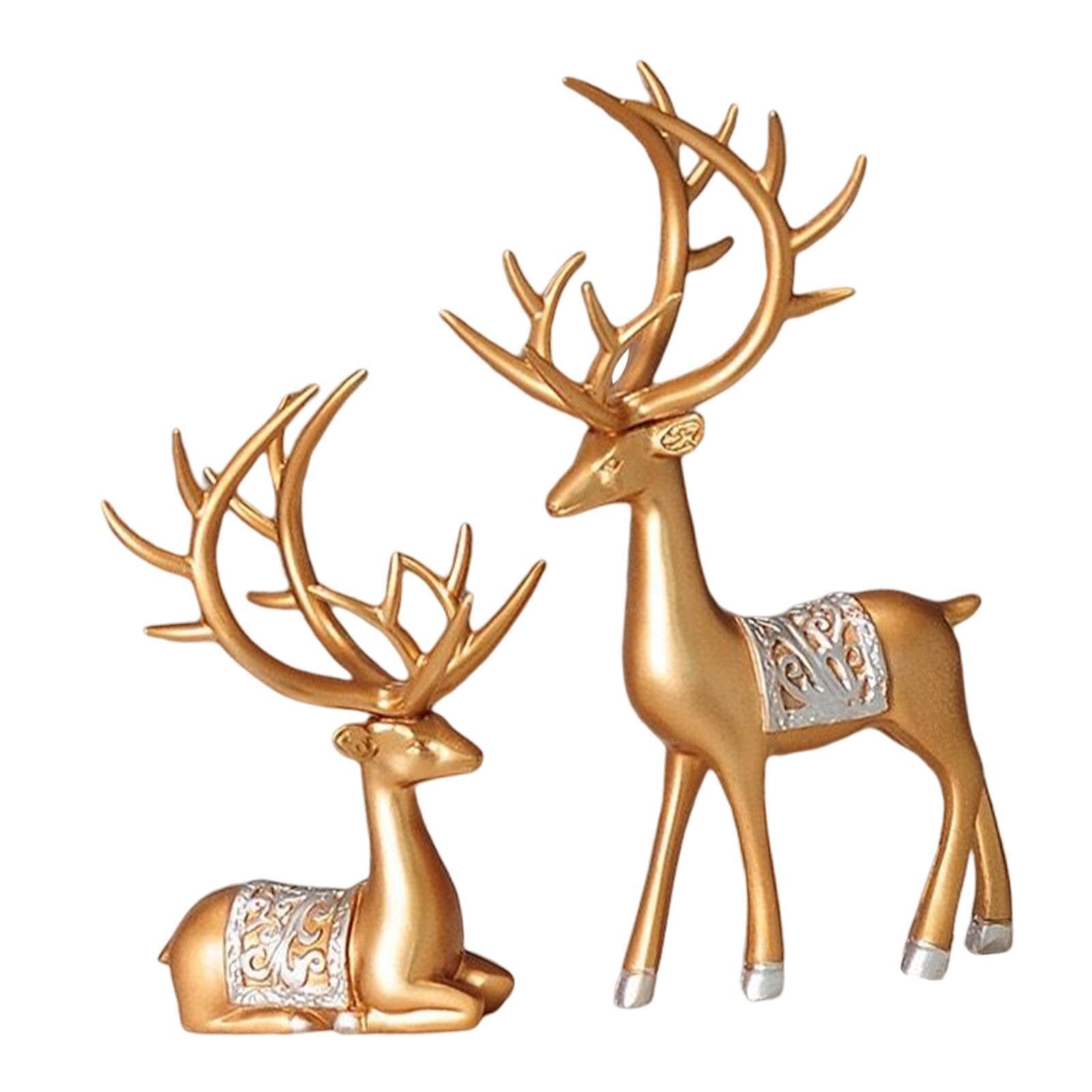 QIXCXAZ Deer Statue Tabletop Animal Ornament Beautiful Elk Couple Sculptures Craftsmanship Every Occasion MaterialThe European Style Elk Lover Statues Are