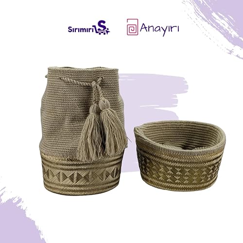 Miniatura 2 de Mochila tipo cesta Wayuu colombiana 100% auténtica, hecha a mano, producto artesanal, bolsa de viaje cruzada, diseño único, Mo-beige-170, Wayuu