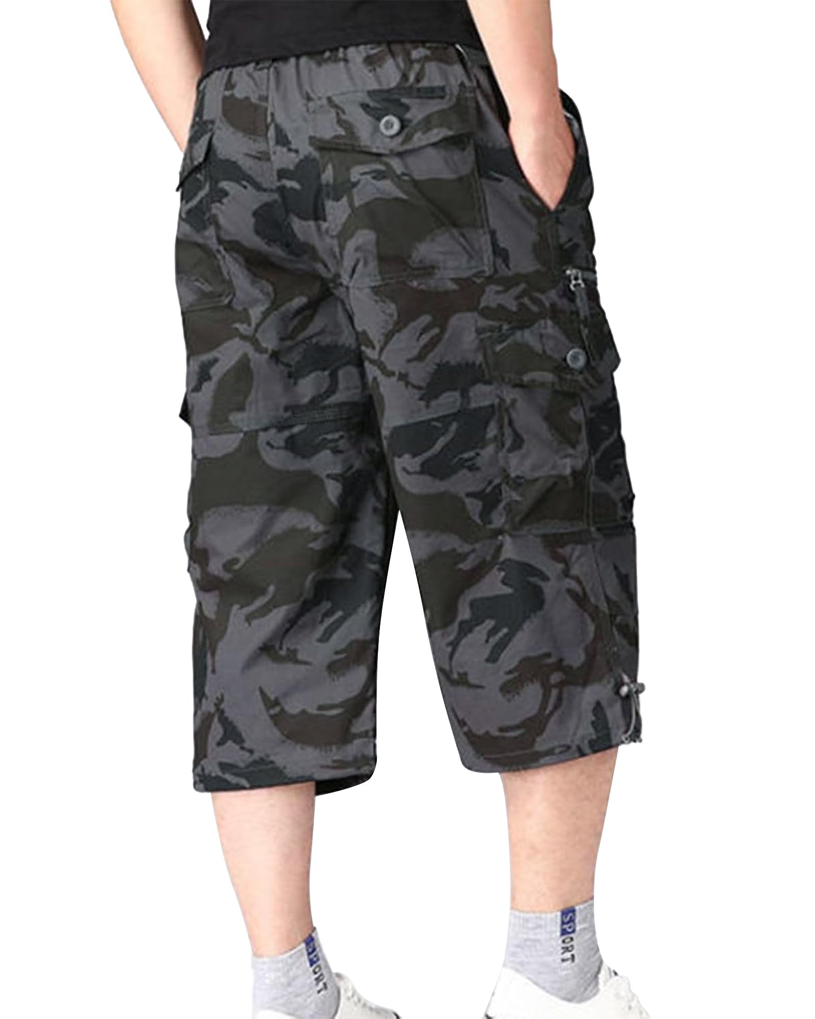 YAOBAOLE Short Court pour Homme - Poches Cargo - Pantalon en Tissu 3/4 - Pantalon de Trekking Militaire - pour la Plage, Les