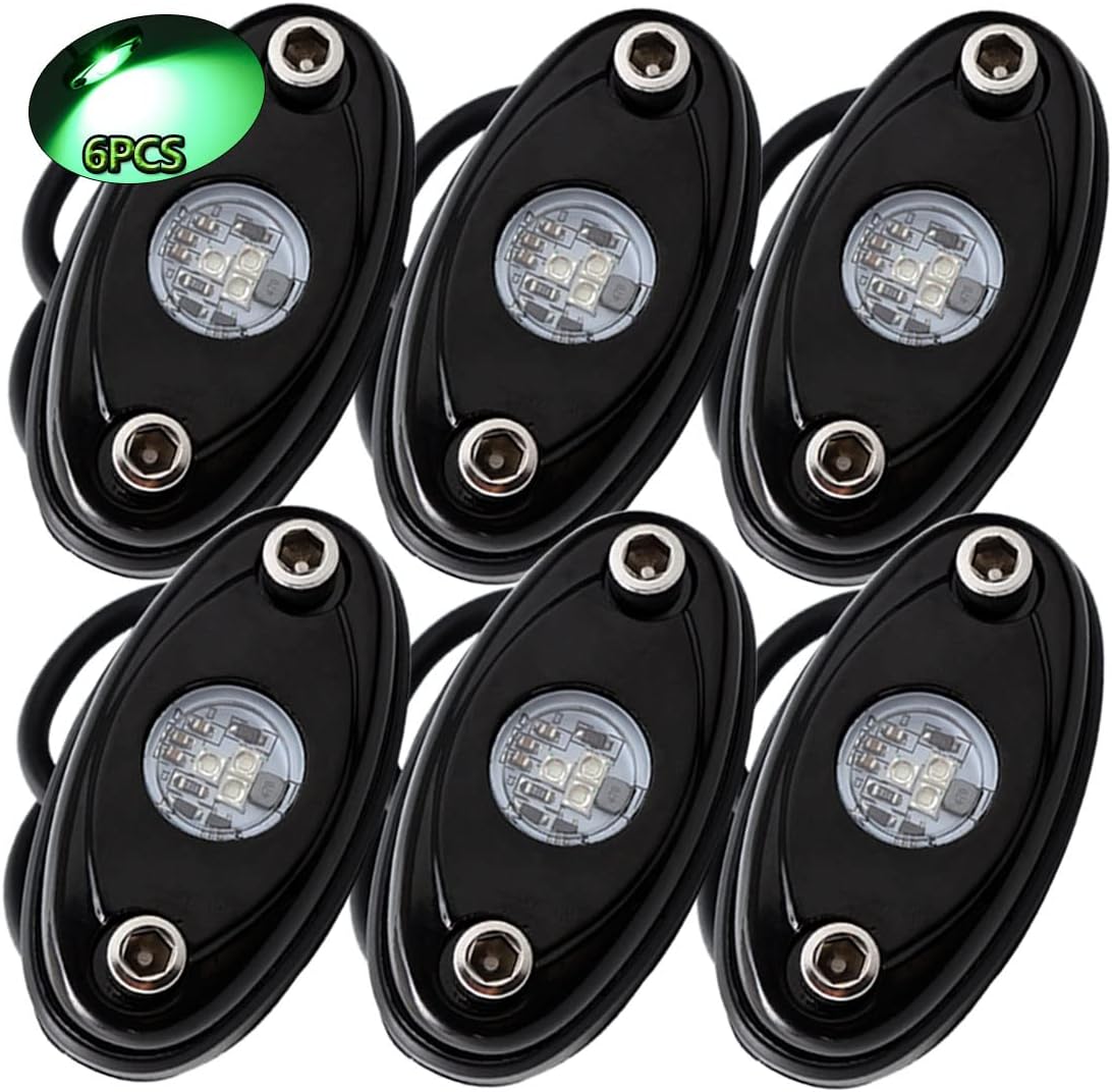 LEDMIRCY LED Rock Lights Green for Off Road Truck ATV SUV Car Boat Auto High Power Underbody Glow Neon Trail Rig Lamp Underglow Lights Waterproof Shockproof(Pack of 6,Green)