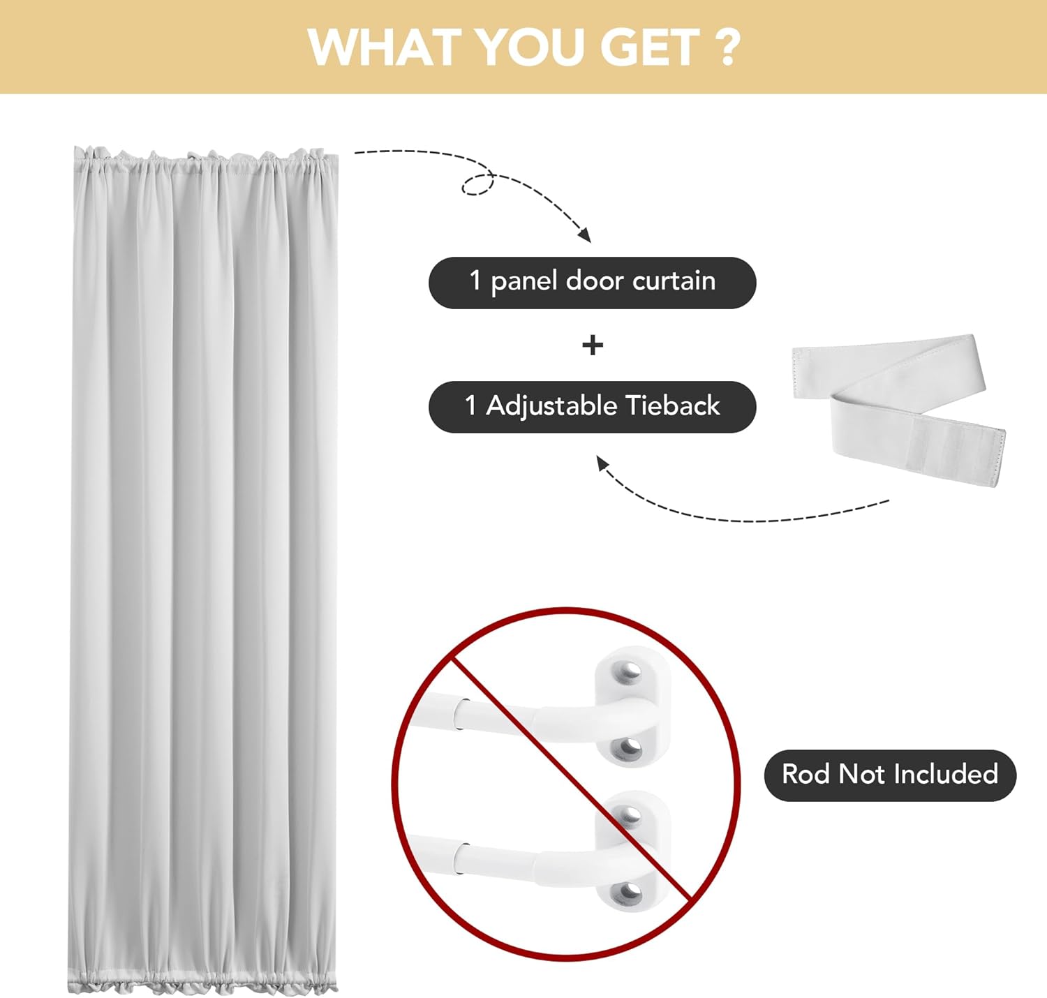Deconovo Blackout Door Curtain for Glass Doors & Sidelights, Thermal Insulated Privacy Panel with Dual Rod Pockets & Adjustable Tieback, Machine‑Washable Curtain (36W x 40L, Silver Grey, 1 Panel)