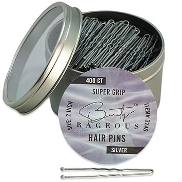 Super Grip - Hair Pins - Silver - 400 Ct - Handy Reusable Tin