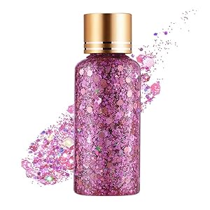 Holographic Body Glitter Gel for Face, Body, Nail, Super Long Lasting Waterproof Quick Dry Liquid Chunky Glitter Eyeshadow for St. Patrick’s Day Makeup Accessories, 1oz (Pink)