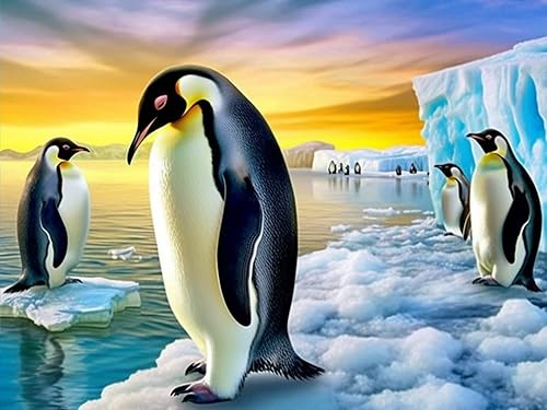 Miniatura 1 de Kit de pintura de diamantes de bricolaje, pingüino redondo de taladro completo, animal de arte de diamante 5D para adultos, manualidades de