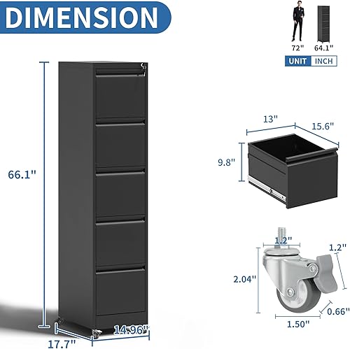 Miniatura 10 de BIZOEIRON Archivador móvil de 3 cajones, archivador de metal para debajo del escritorio con cerradura y ruedas, archivador rodante para oficina en