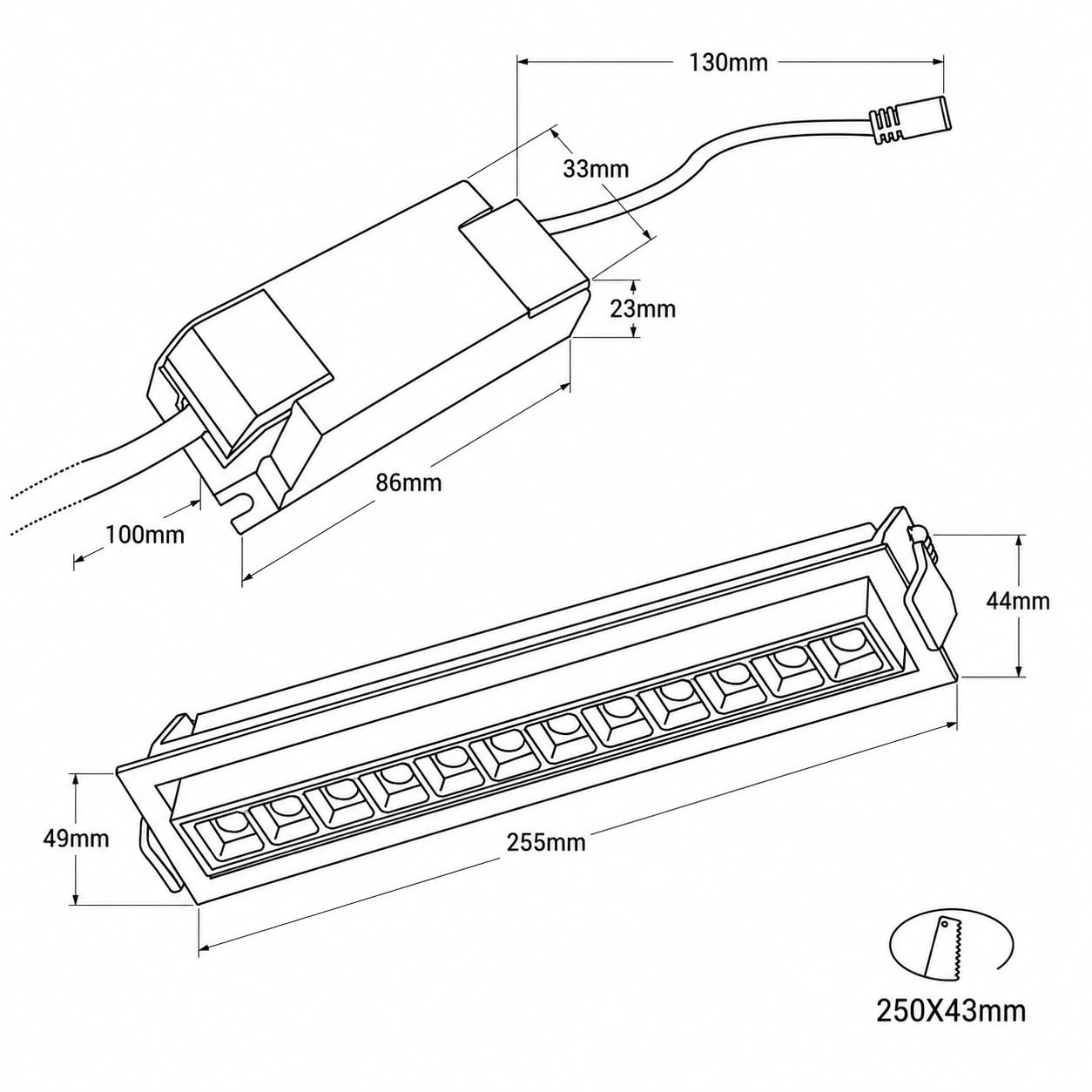 BARCELONA LED Foco Lineal LED Empotrable 20W Orientable CRI90 Blanco