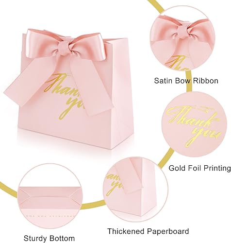 Miniatura 4 de SHAIDOJIO Bolsas pequeñas de regalo de agradecimiento, caja de regalo de fiesta con cinta de lazo, mini bolsas de regalo de papel rosa a granel para