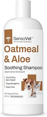 Champú de avena y aloe para perros y gatos, fórmula hidratante para piel seca con picazón, erupciones y alergias, hipoalergénico para pieles
