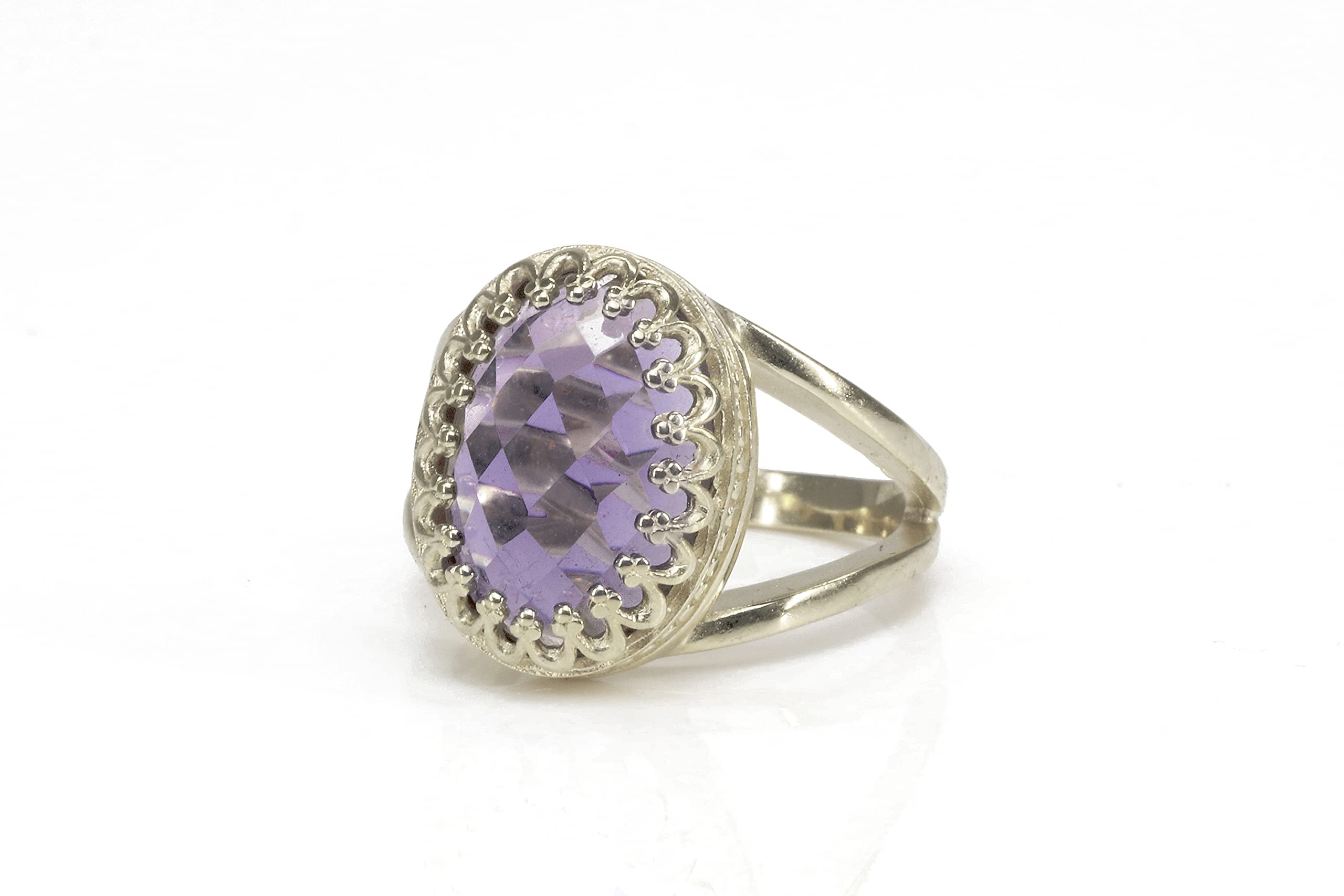 Anillo de Amatista Doble Banda Oro 14k Piedra Natal Febrero Facetado