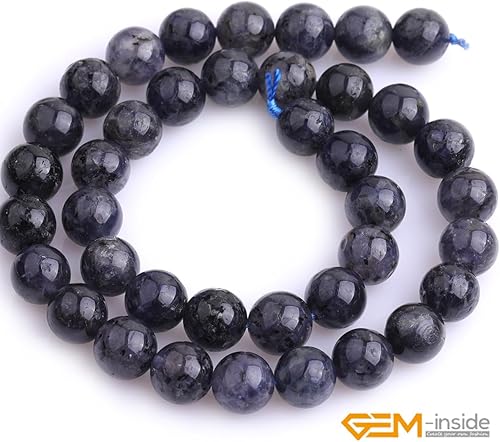 Miniatura 669 de GEM-Inside - Cuentas sueltas de piedra de lava negra natural de 0.315 in para hacer joyas, 15 pulgadas Cordierita de grado A