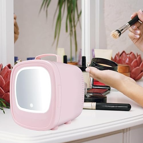 Miniatura 4 de ANZAGA Mini refrigerador cosmético, refrigerador de la belleza con la iluminación LED, refrigerador cosmético portátil 6L con la puerta del espejo,