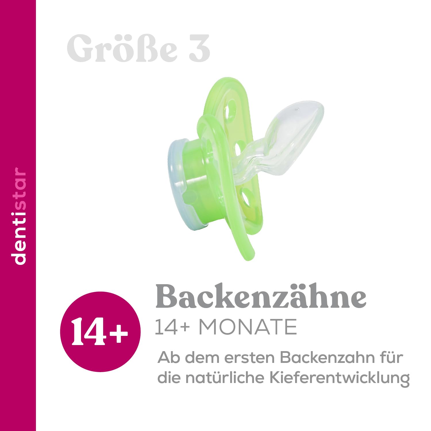 dentistar Night Silikon Schnuller 3er-Set - Größe 3, ab 14 Monate - Glow in the Dark Nuckel mit Dentalstufe – BPA-frei – Made in Germany - Fee, Rose - 5