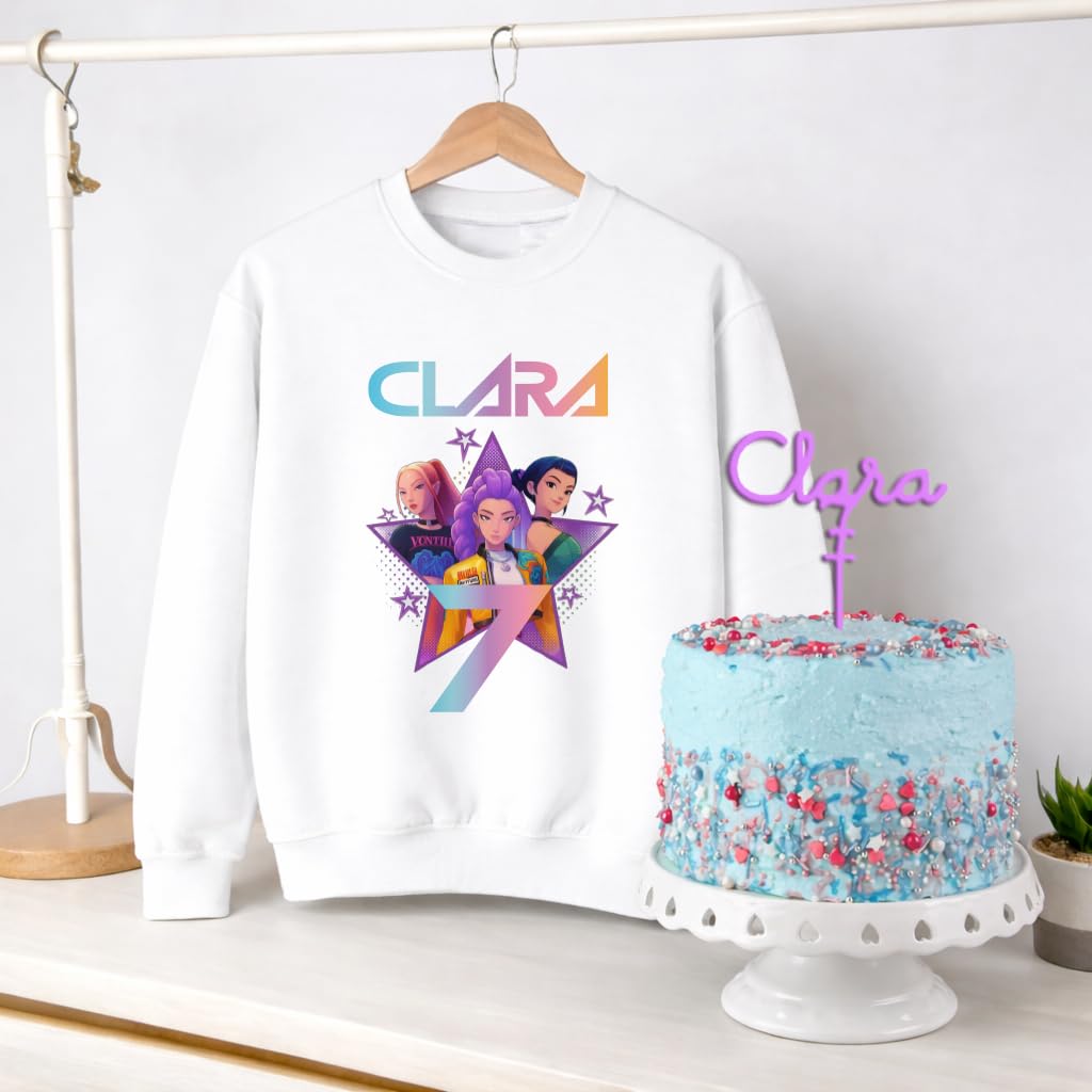 Camiseta Cumpleaños KPOP Personalizada Nombre y Edad con Topper Aniversario Pastel Regalo Fiesta Huntrix Sajaboys Niños Niñas Unisex Infantil sudadera