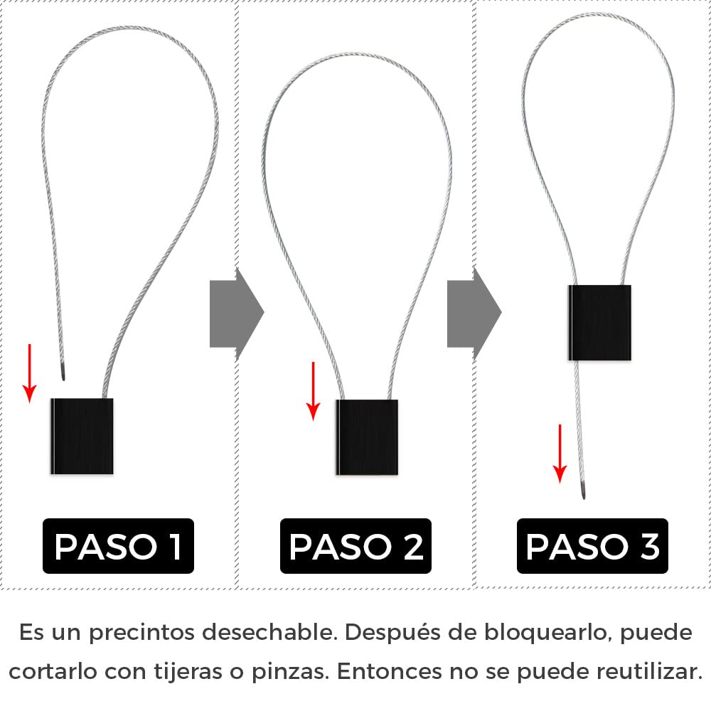 50 Bridas Metálico Personalizadas Precintos de Seguridad Candado Desechable con Cable para Logística Camion Contenedores